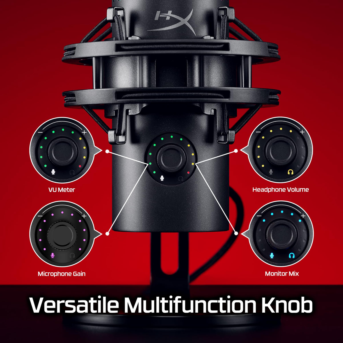 HyperX QuadCast 2 S tap-to-mute LED ring indicating mute status