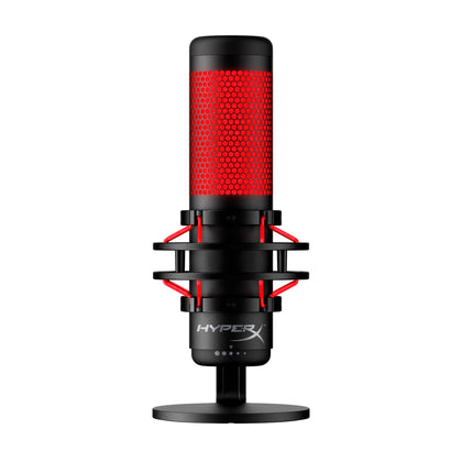 HyperX QuadCast Rouge on desk for crisp streaming audio