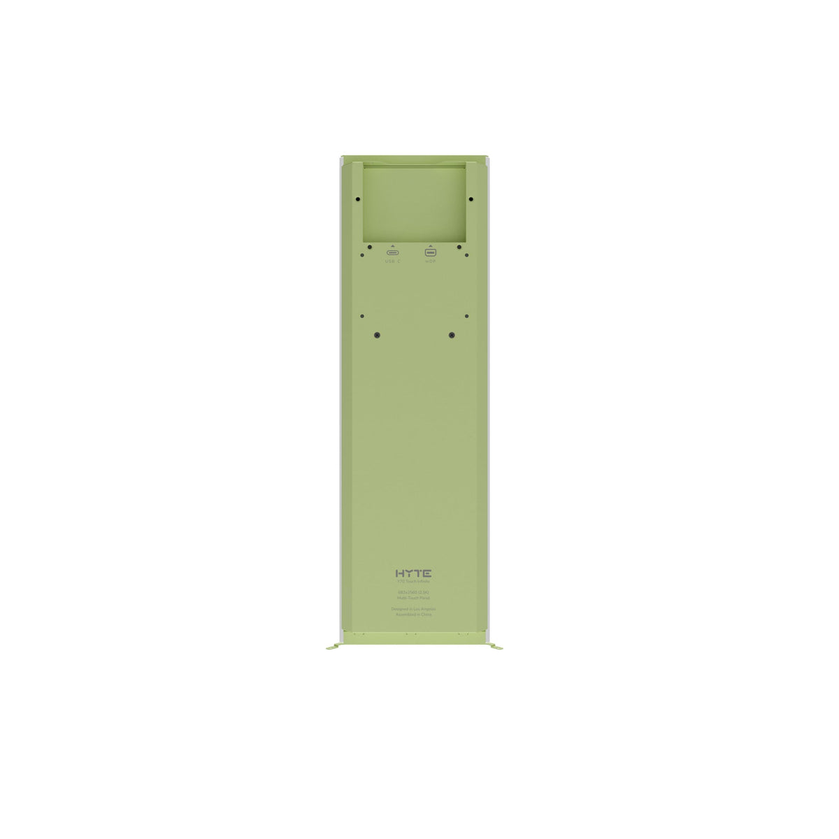 HYTE Y70 touch display side view highlighting seamless chassis integration