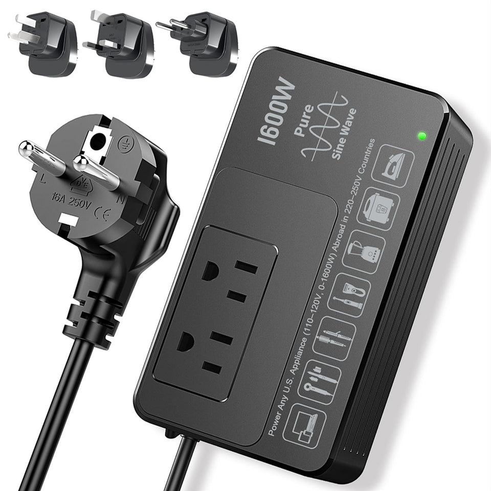 HYTED 1600W voltage converter front view for reliable 110V output during travel