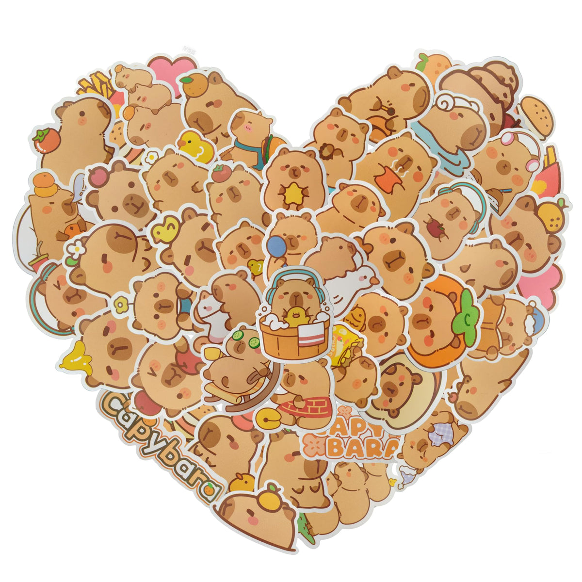 HyukeenMa capybara sticker pack front view showing quantity and artwork benefit: instant personalization