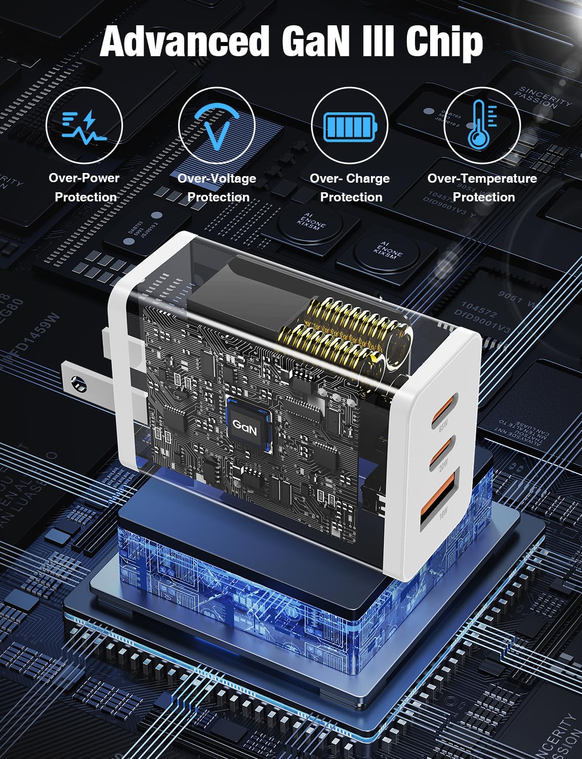 Hzevn 65W USB-C wall charger compact profile saves space on your workspace.