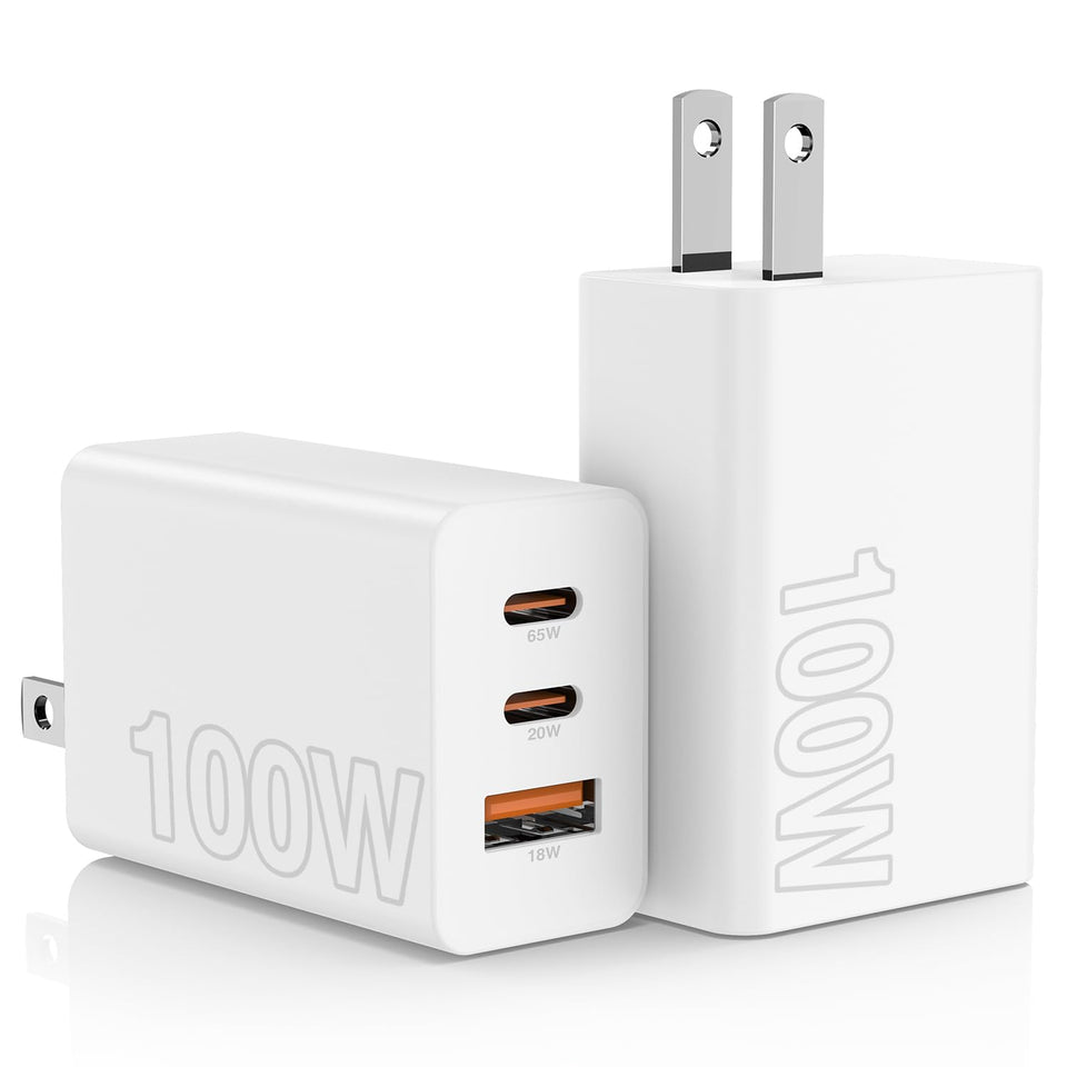 Hzevn 65W USB-C wall charger front view powers multiple devices quickly.