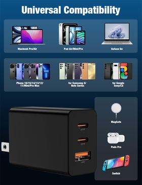 Hzevn USB-C and USB-A ports connected with cables for devices.