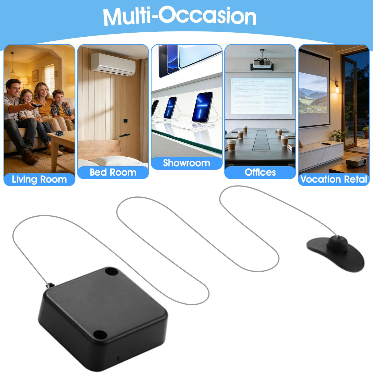 I3C tether used on showroom remote demonstrating theft-deterrent benefit