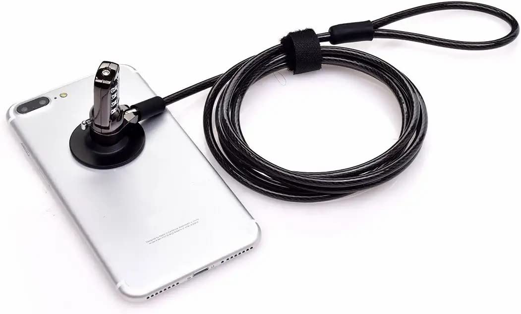I3C lock looped around desk in use to deter theft in public spaces