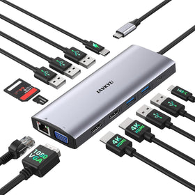 IAVKYU front view of docking station showing sleek profile and port layout for clean desk