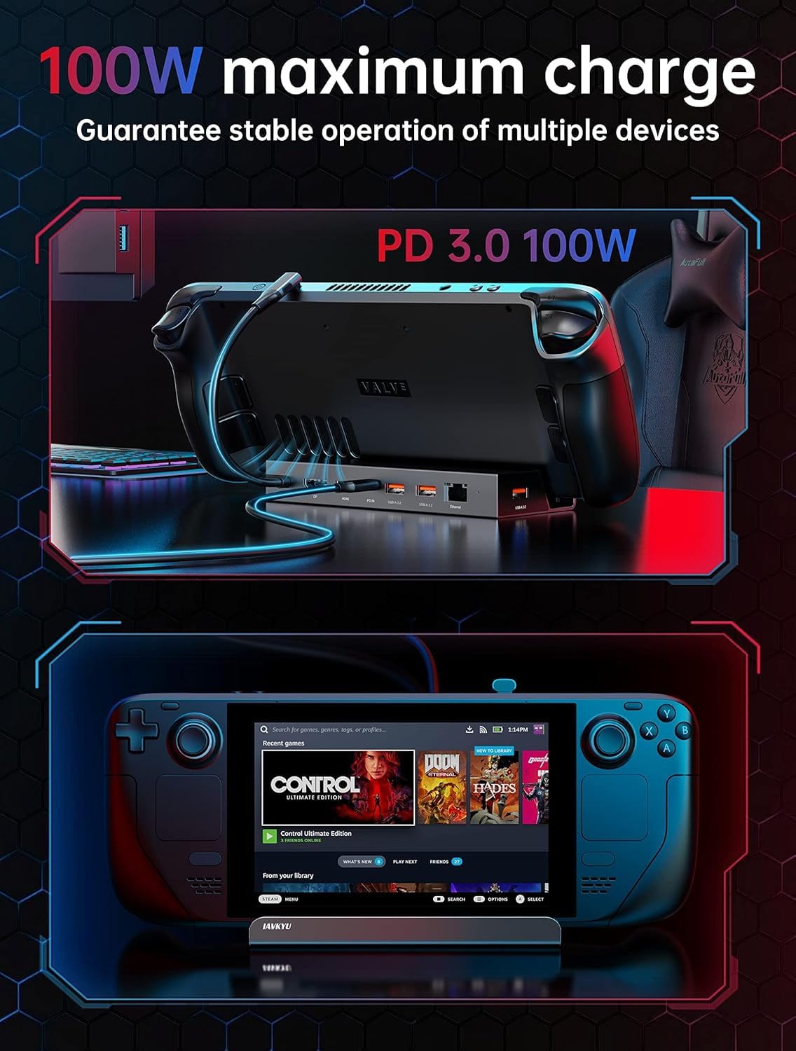 IAVKYU ethernet port plugged in for low-latency, reliable online gaming