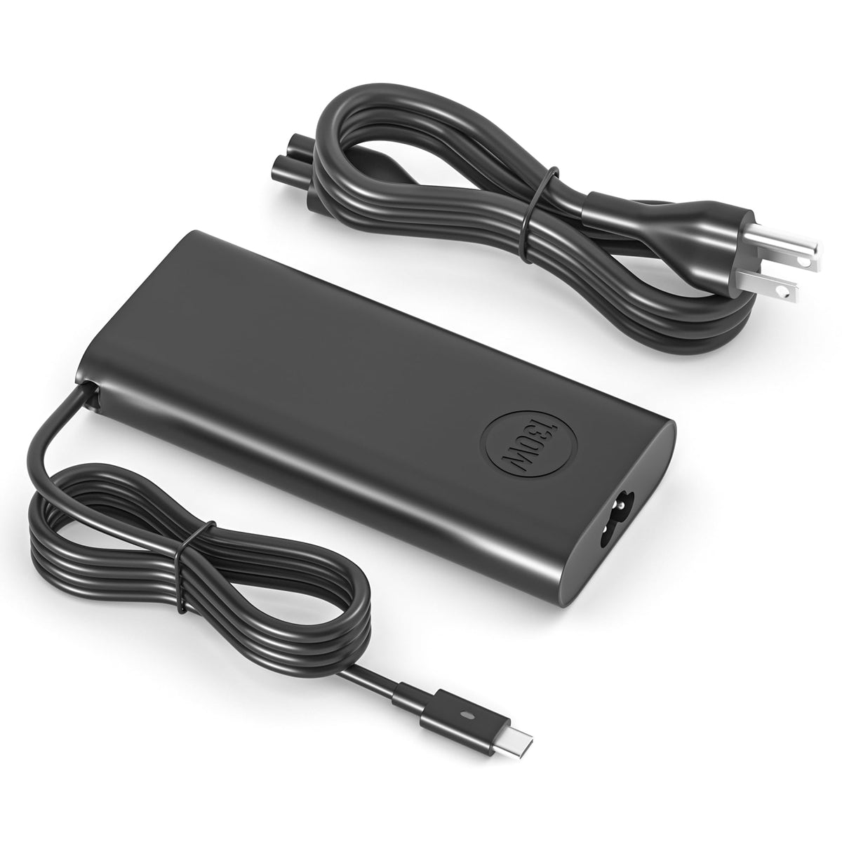 IBATTS 130W USB-C Dell charger seen from the front for fast, reliable laptop power.