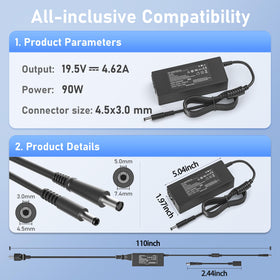 IBATTS 90W Dell OptiPlex Micro cable with tip options for flexibility.