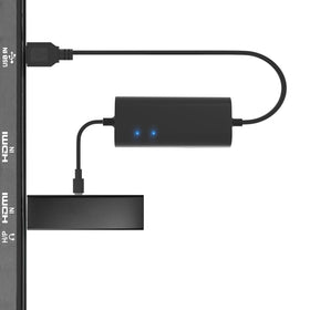 IBERLS USB power adapter powering a Fire TV Stick behind a TV for clutter-free setup