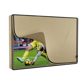 iBirdie front view beige cover protecting outdoor TV, shows full protection benefit