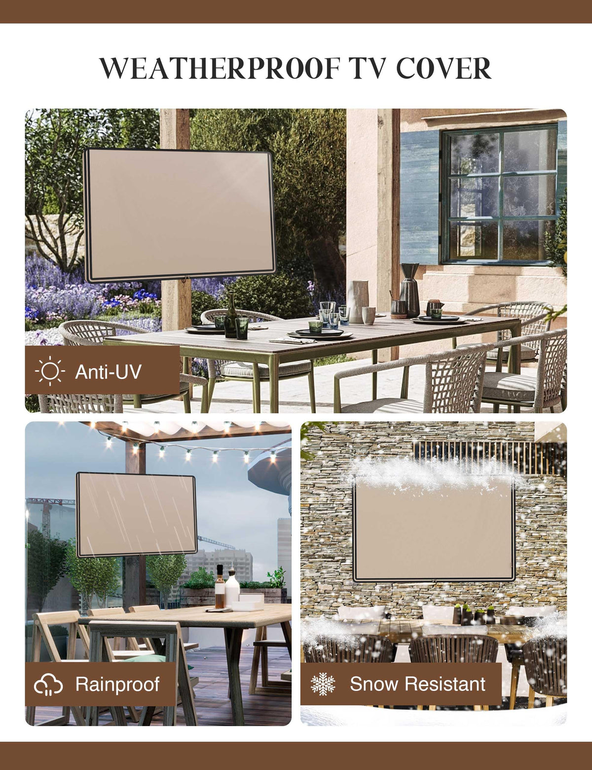 iBirdie back flap protection shields the TV stand for added outdoor durability