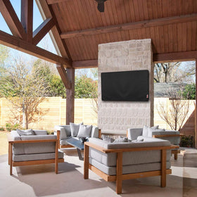 iBirdie cover in use protects a flat-screen TV outdoors