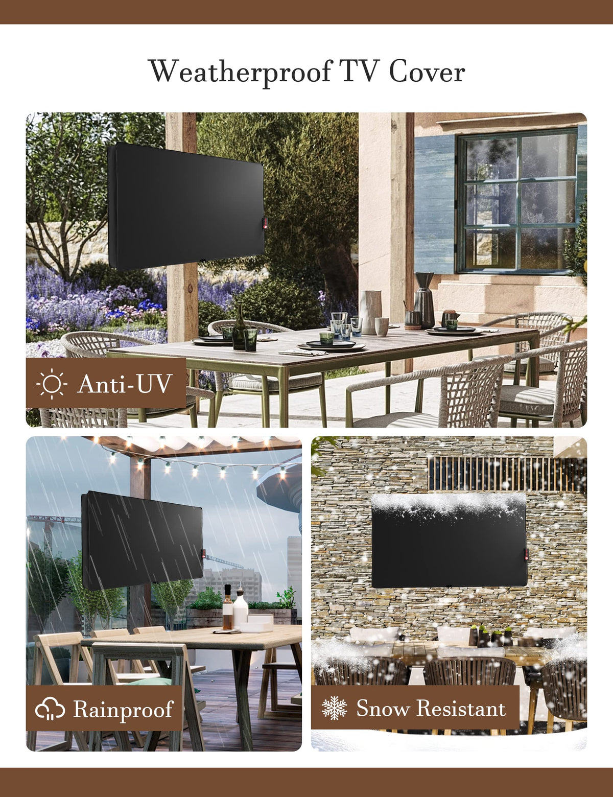 iBirdie cover next to ruler showing 39.5x25x5 inch fit for 40–43 inch TVs benefit