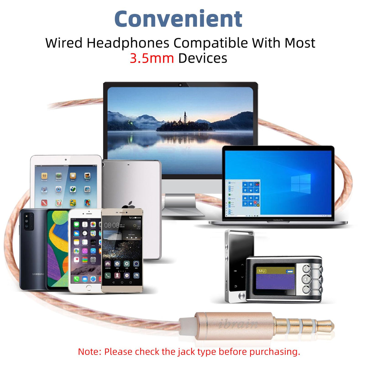 ibrain three-point-five-millimeter jack compatibility ensures broad device pairing
