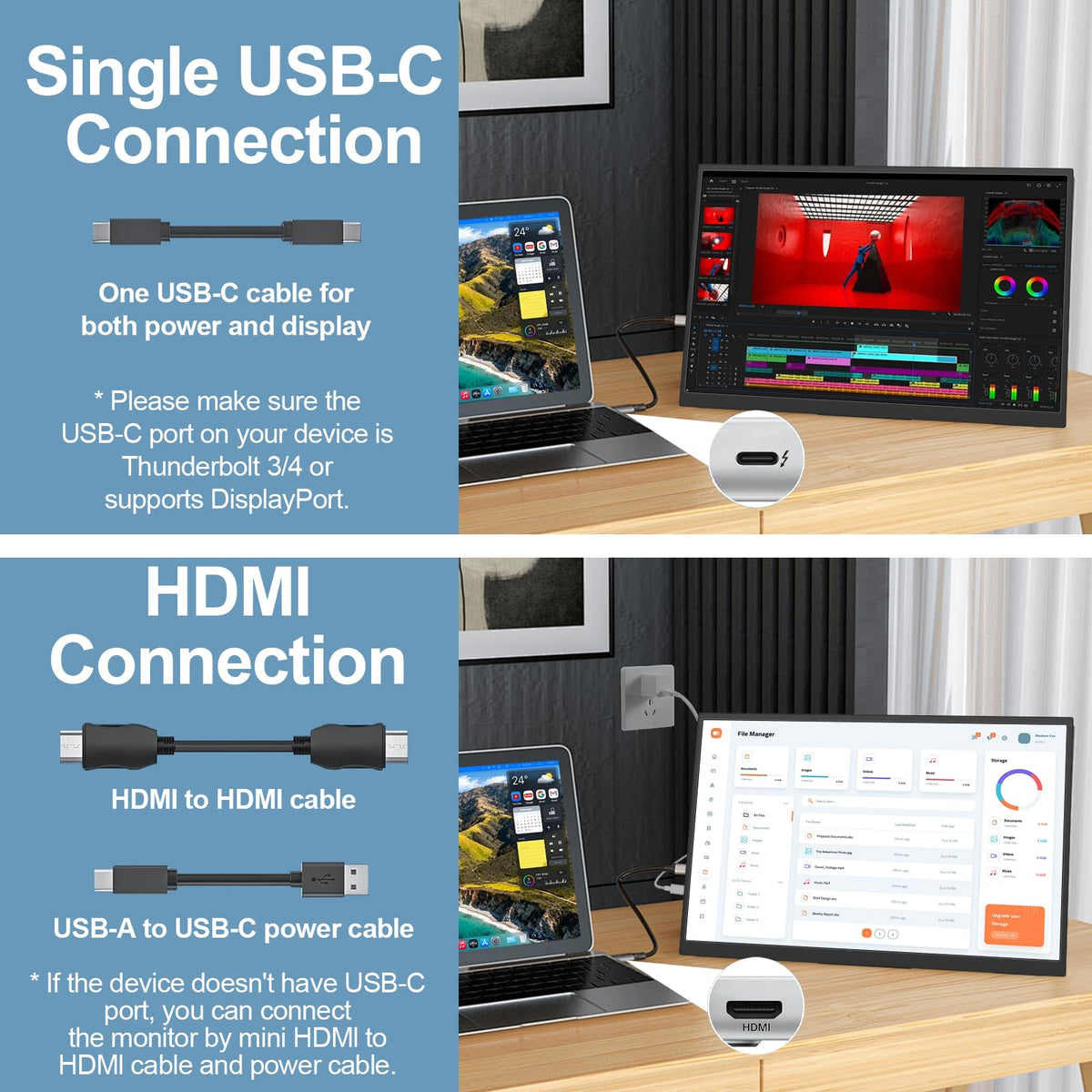IBW portable monitor with kickstand and dual speakers for travel-ready media and meetings