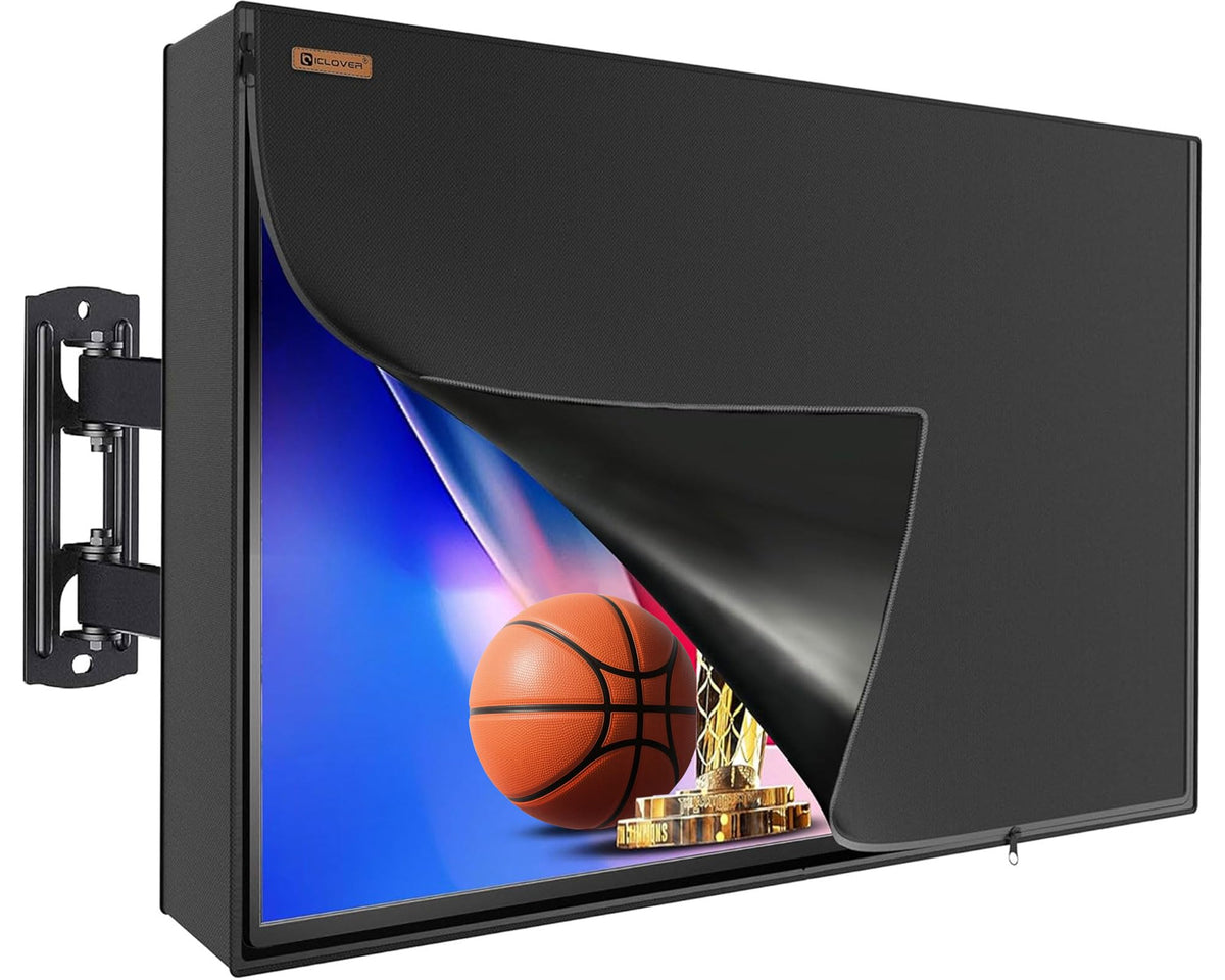 IC ICLOVER outdoor TV cover on wall shielding a 43-inch TV from rain