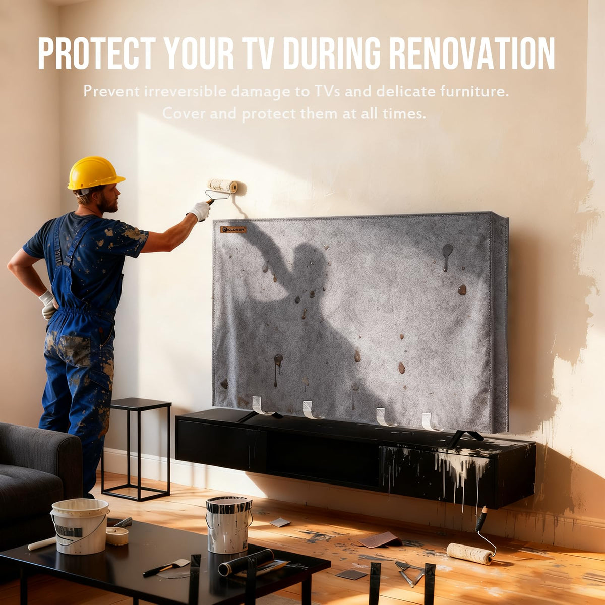 IC ICLOVER decorative gray felt TV cover in living room