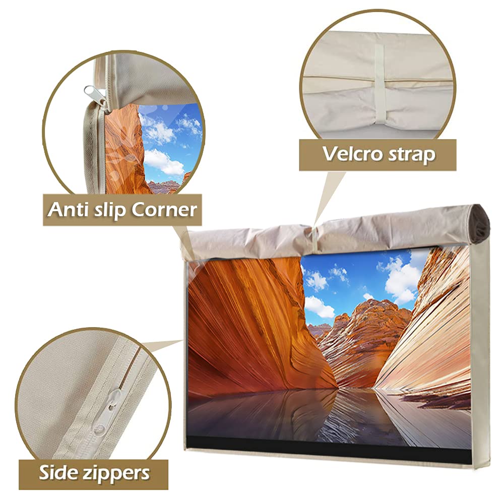 IC ICLOVER covered TV on patio showing all‑season outdoor protection benefit