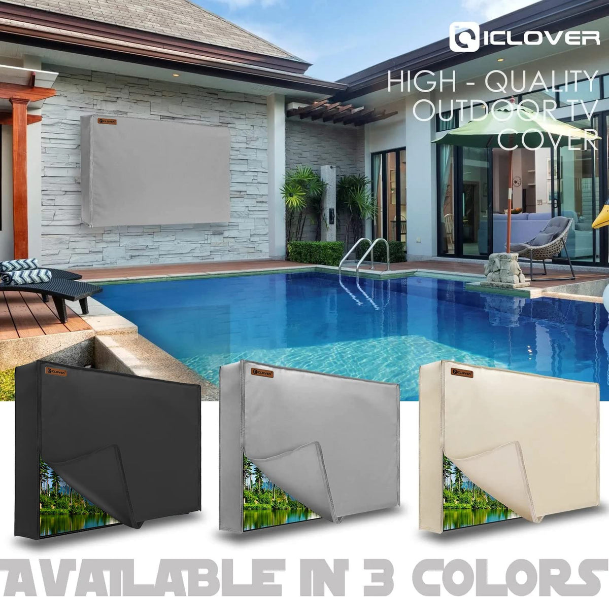 IC ICLOVER lifestyle shot on patio showing protected TV ready for entertainment