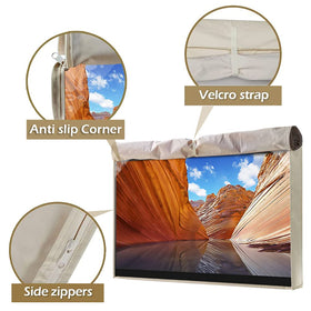 IC ICLOVER cover on patio TV in lifestyle setting, protects electronics outdoors