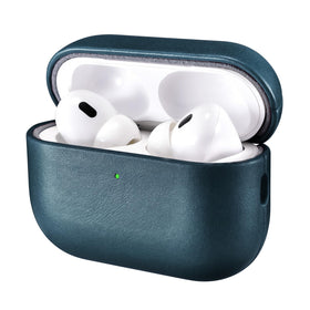 ICARER AirPods Pro 3 blue leather case with premium texture and protection.