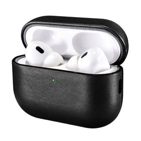 ICARER leather AirPods Pro 3 case close-up shows premium texture and durability.