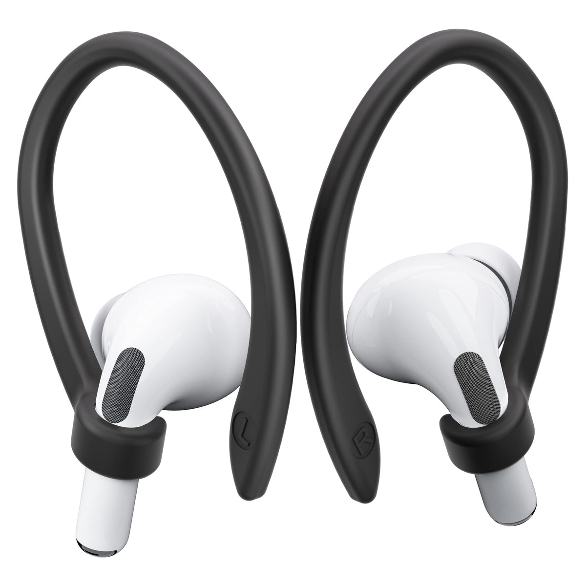 ICARERSPACE AirPods ear hooks close-up highlighting secure fit for active use
