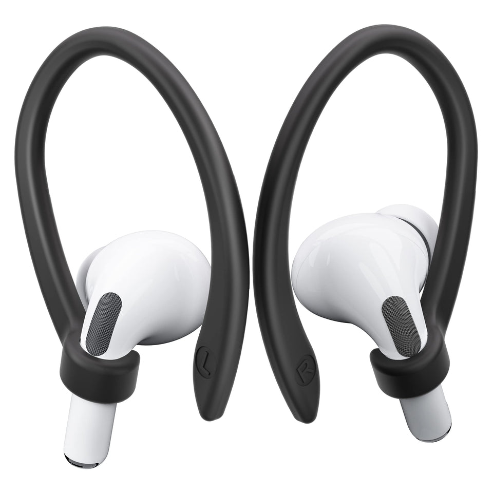ICARERSPACE AirPods ear hooks close-up highlighting secure fit for active use