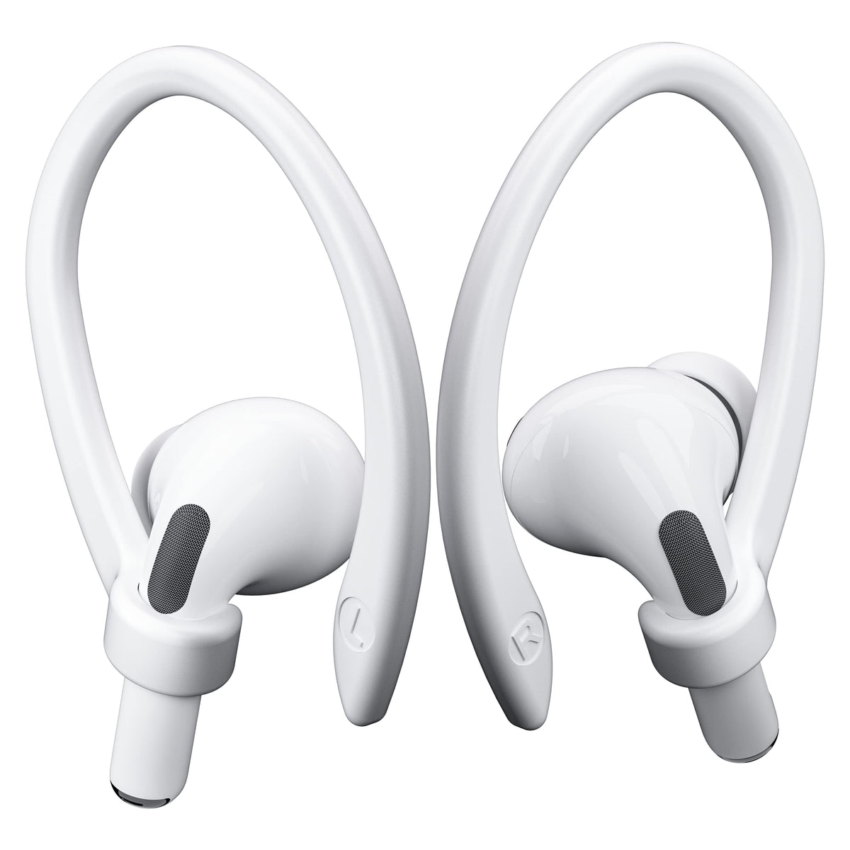 ICARERSPACE AirPods earhooks white clip for quick, secure attachment during workouts.