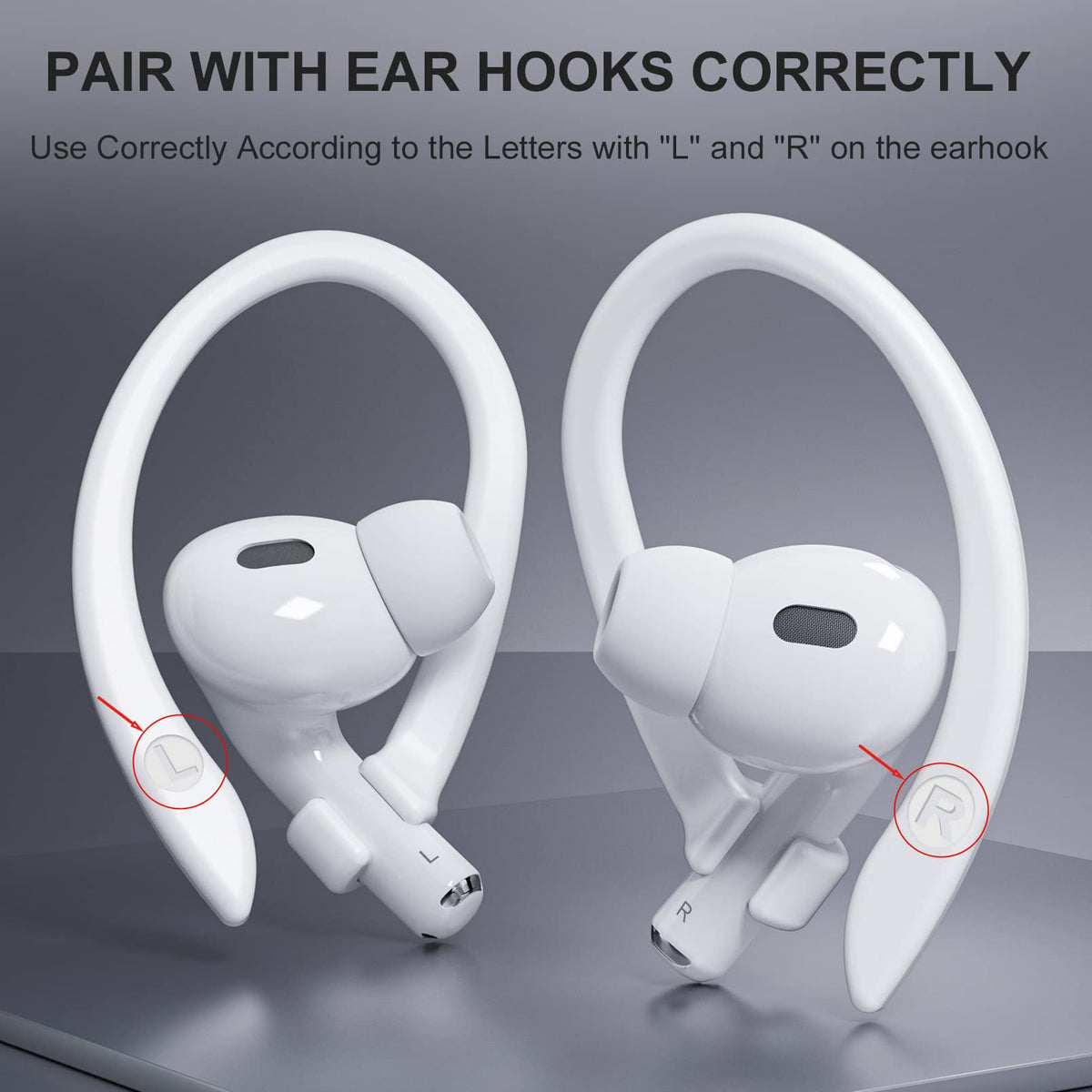 ICARERSPACE AirPods earhooks white compatibility covers AirPods 1–4 and Pro.