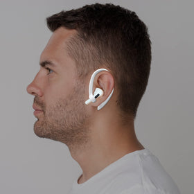 ICARERSPACE AirPods earhooks white secure-fit for stable hold during runs.
