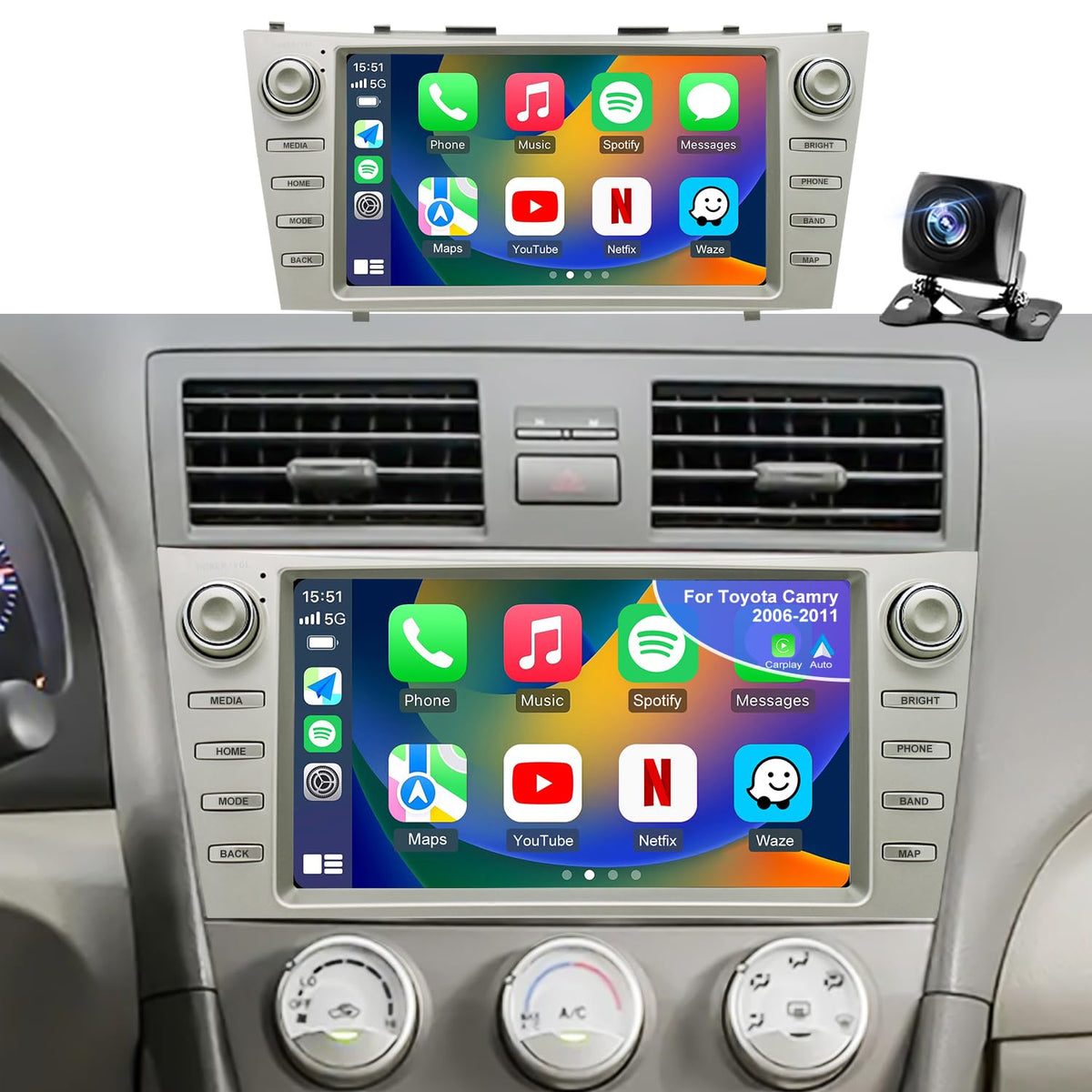 iCarSEPTON 9-inch Android car radio with 64G storage for Toyota Camry, smooth multitasking.