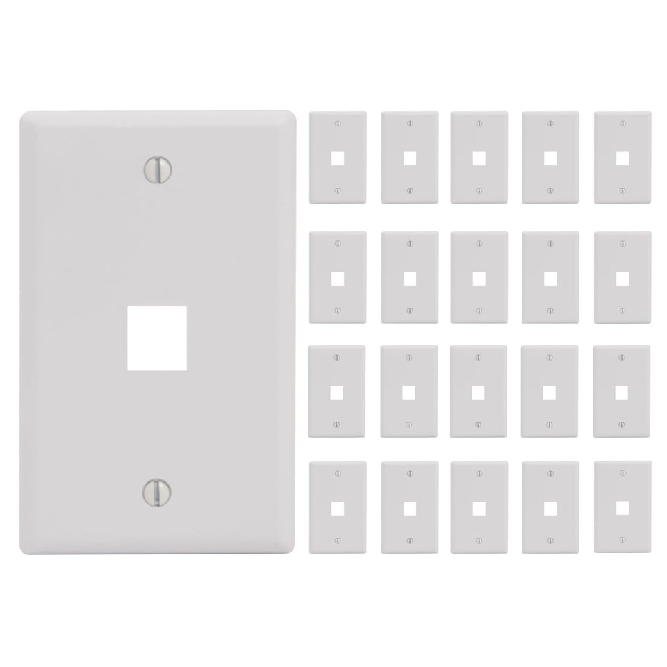 ICC 1-Port Keystone wall plate white front view shows clean cable management