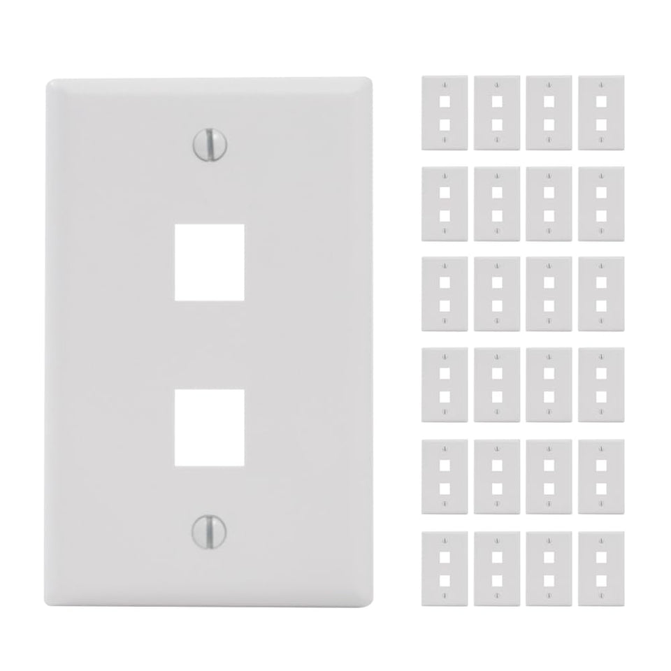 ICC 2-Port Keystone Wall Plate front view with durable single-gang design for network terminations