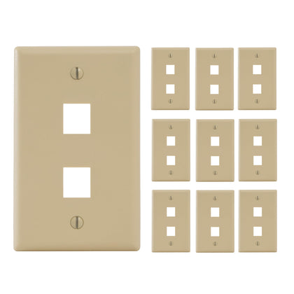 ICC 2-Port Ivory wall plate front view showing keystone compatibility.