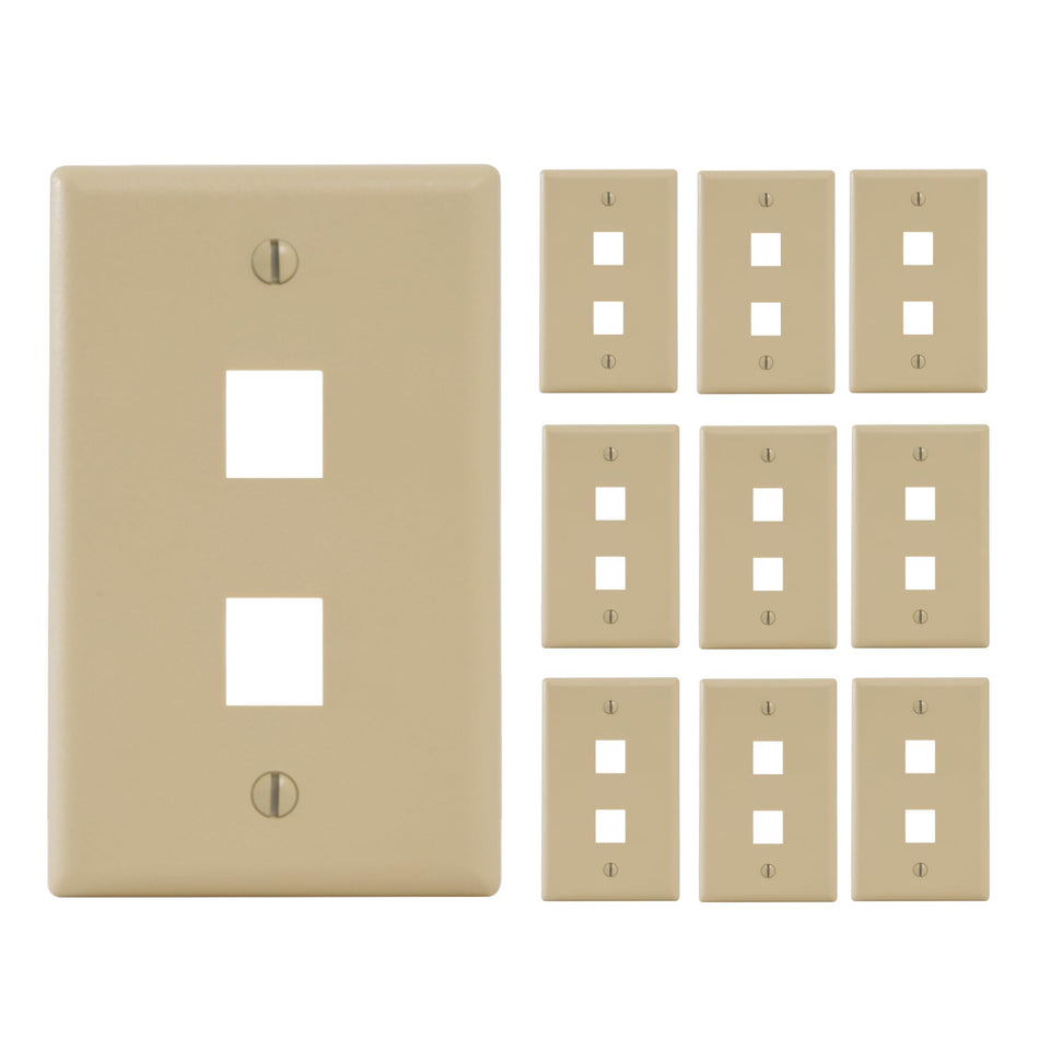 ICC 2-Port Ivory wall plate front view showing keystone compatibility.