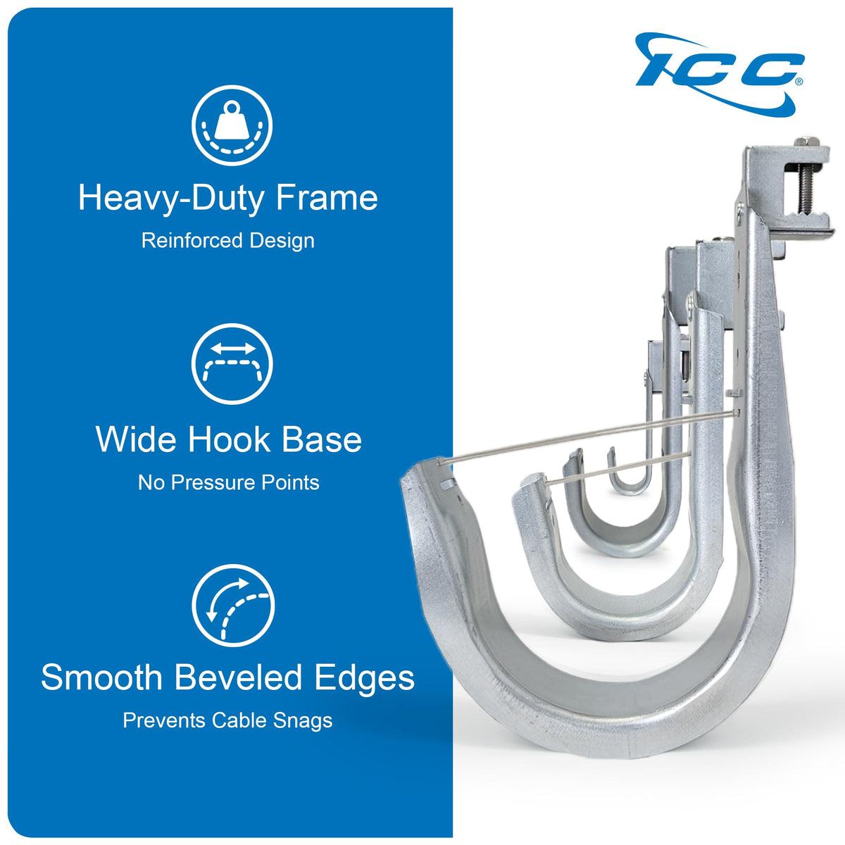 ICC Beam Clamp J Hook 2-Inch 25-pack packaging ready for bulk installations.