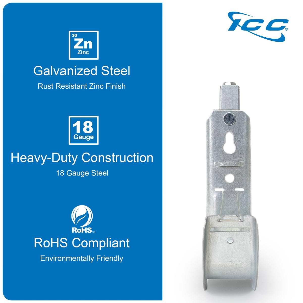 ICC Beam Clamp J Hook 2-Inch in rust-resistant galvanized finish for durable use.