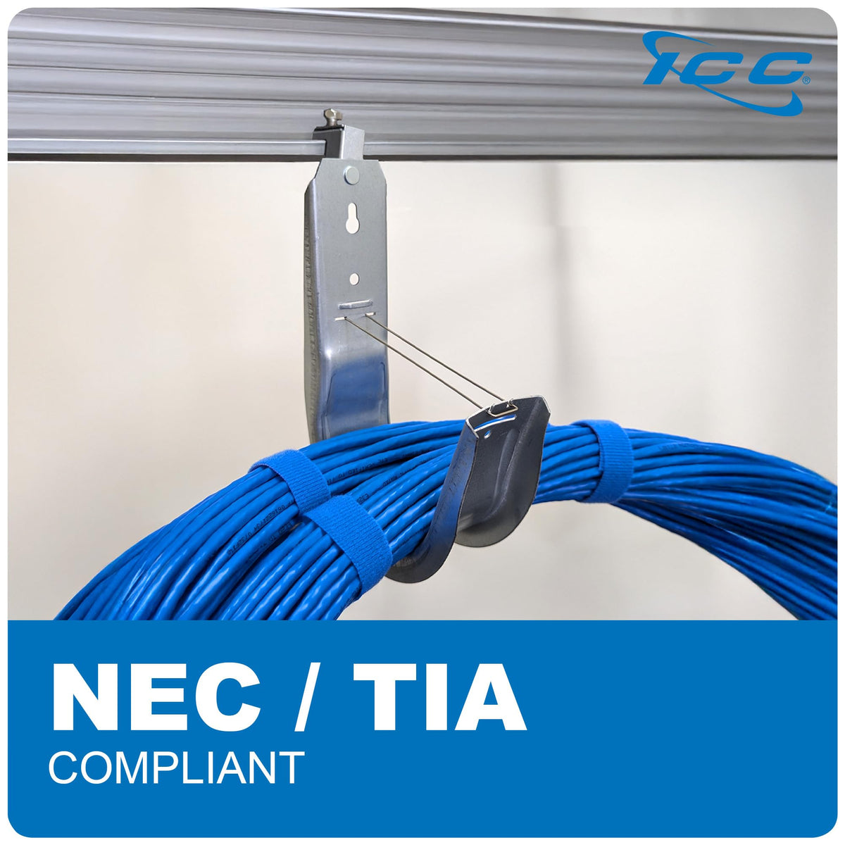 ICC Beam Clamp J Hook 2-Inch top view highlighting strong beam attachment.