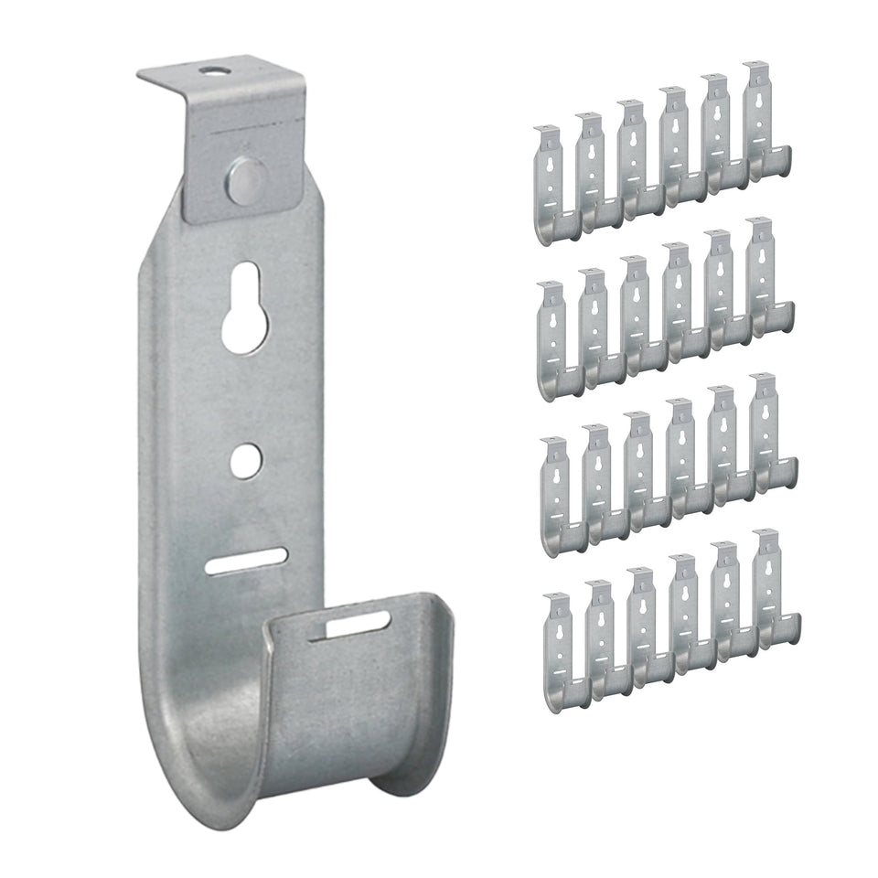ICC ceiling mount J-hook front view showing mounting hole and shape, durable support