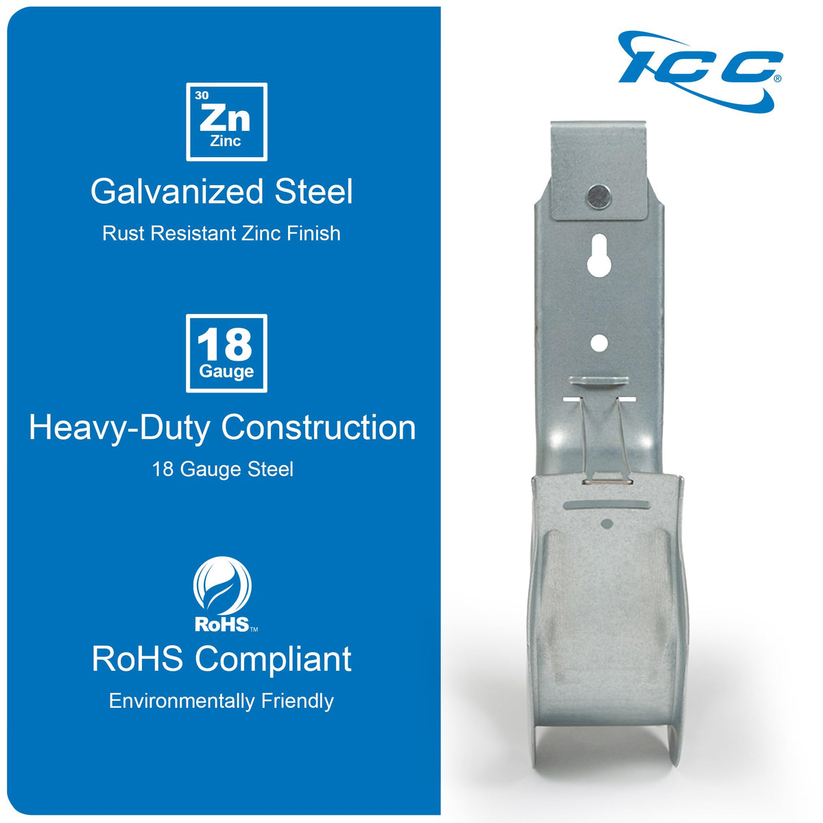 ICC Ceiling Mount J-Hook enables quick installation with through-passage for cables.