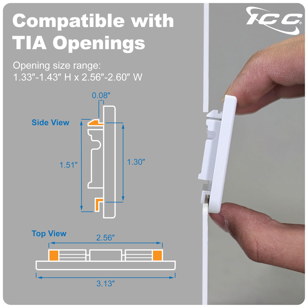 ICC ABS construction faceplate designed for commercial interiors