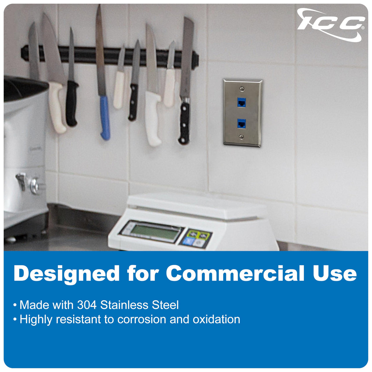 ICC installed over RJ45 jacks demonstrating easy network connection access