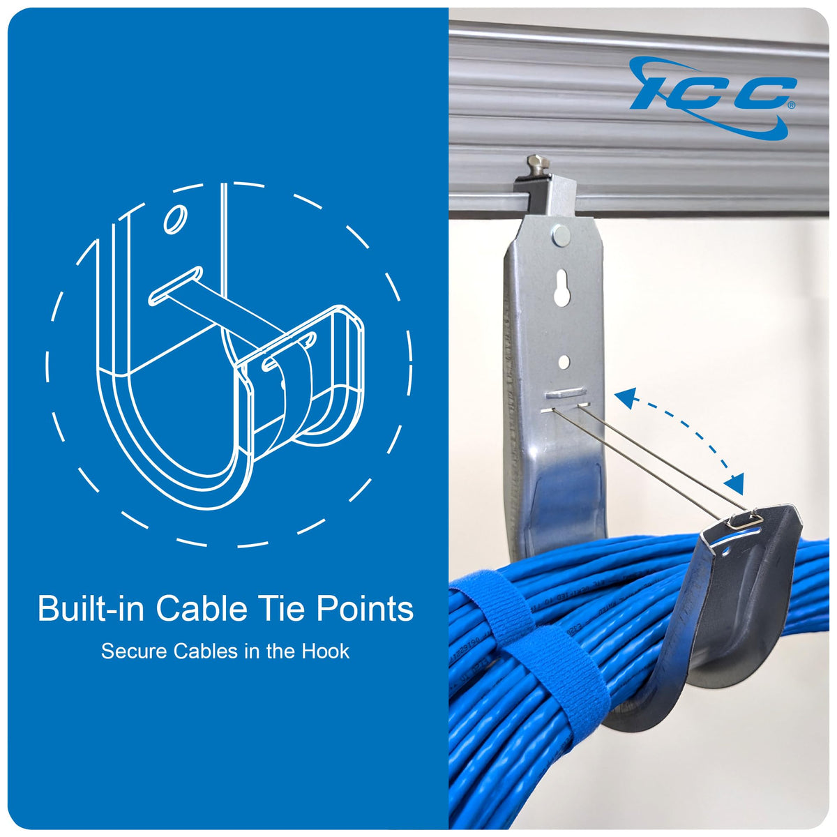 ICC J-Hook installed on a beam for tidy cable runs