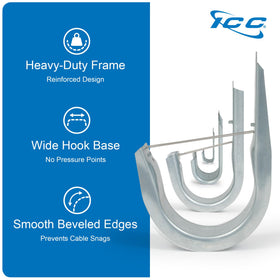 ICC j-hook next to ruler illustrating 2-inch capacity for planning