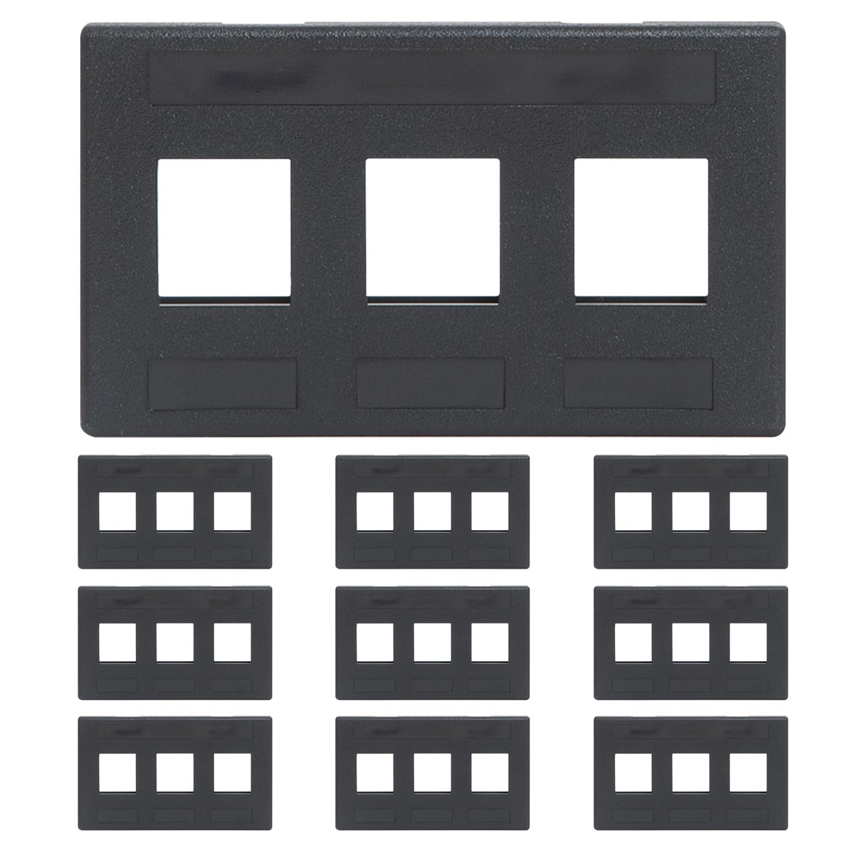 ICC modular faceplate with three ports for tidy TIA cabling in black