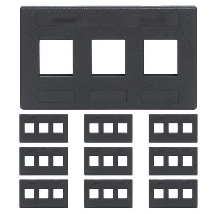 ICC modular faceplate with three ports for tidy TIA cabling in black