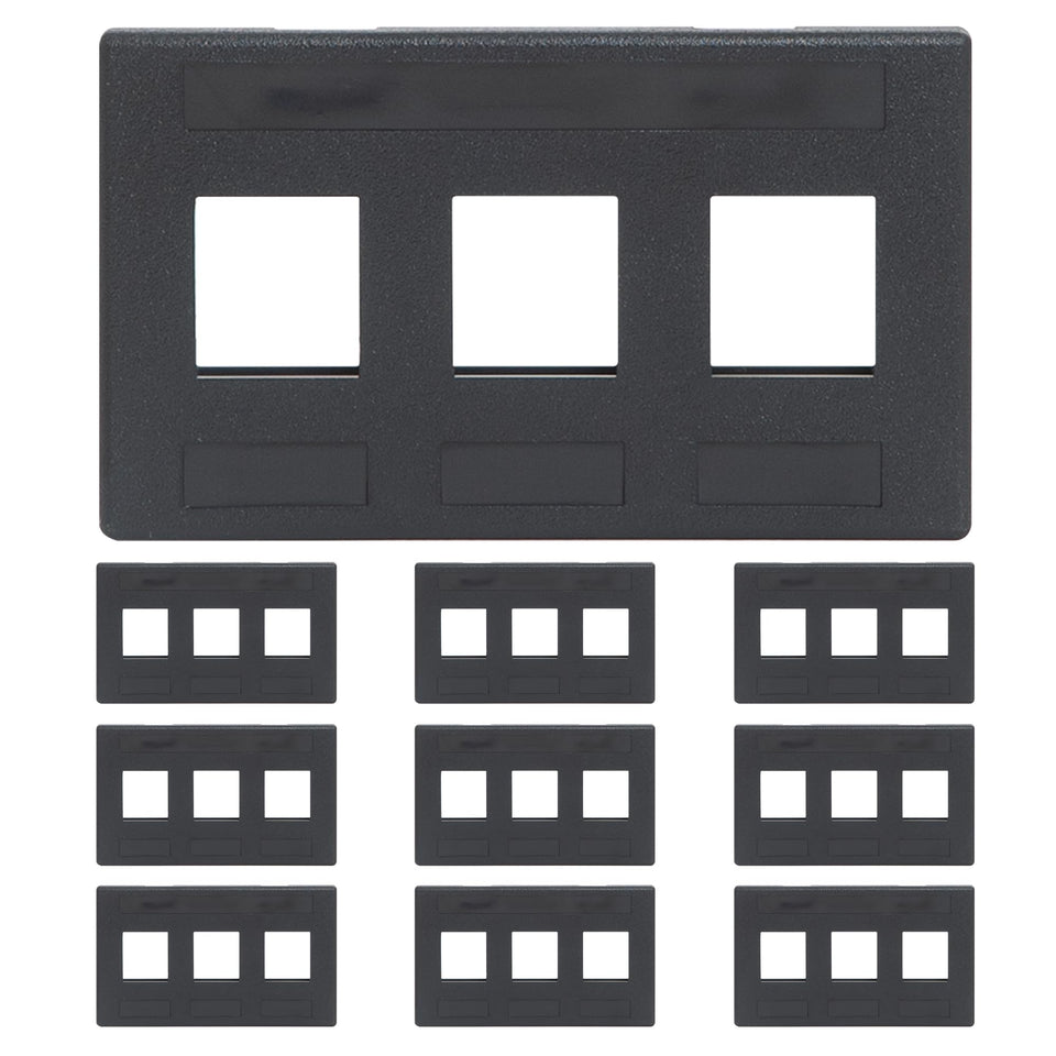 ICC modular faceplate with three ports for tidy TIA cabling in black